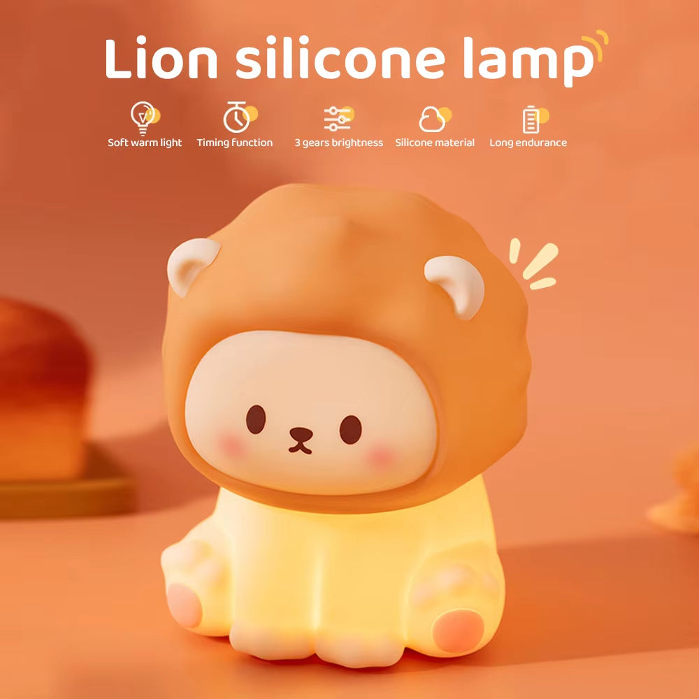 Cozy Lion Night Light – Rechargeable & Dimmable Lamp