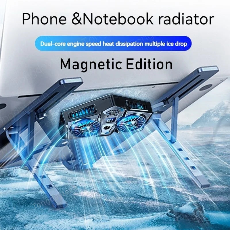 Alloy Magnetic Semiconductor Phone Cooler Dual Cooling Fan Radiator Rapid Heat Sink for Laptop Tablet Ipad Notebook Macbook Pro